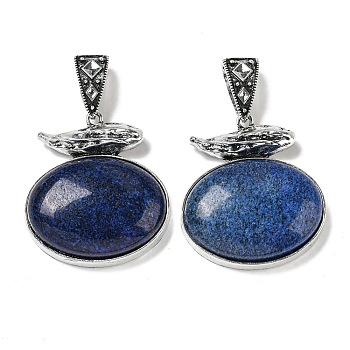 Natural Lapis Lazuli Pendants, Antique Silver Plated Alloy Oval Charms, 47x42x13mm, Hole: 16x7mm