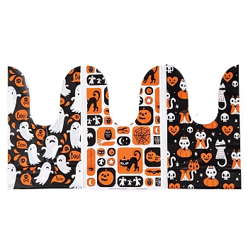 100Pcs Rabbit Shaped Halloween Candy Plastic Bags, Mixed Shapes Printed Candy Gift Bags, Mixed Color, 21.5~22.5x13.6x0.01cm