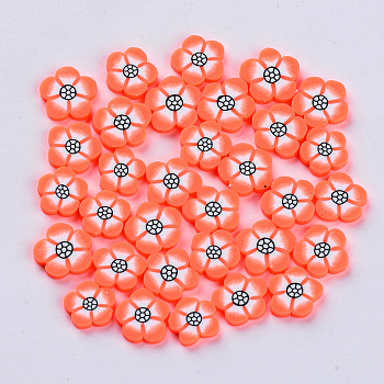 Handmade Polymer Clay Cabochons, Fashion Nail Art Decoration Accessories, Flower, Coral, 9~12x8.5~12x2~3mm, about 124~155pcs/31g
