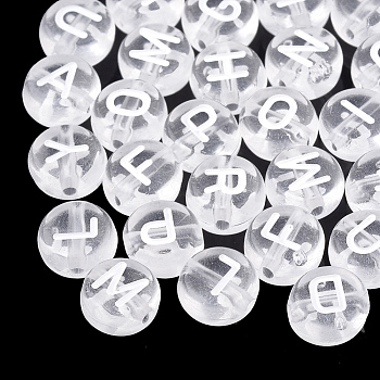 Transparent Acrylic Beads, Horizontal Hole, Mixed Letters, Flat Round, Clear, 7x4mm, Hole: 1.5mm, about 370pcs/50g