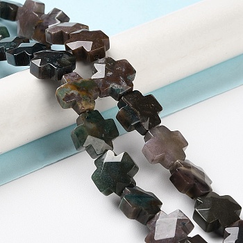 Natural Indian Agate Beads Strands, Faceted, Cross, 12~13x12~12.5x5~6mm, Hole: 1.4mm, about 17pcs/strand, 8.27 inch(21cm)