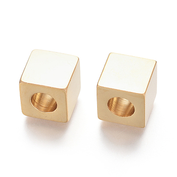 304 Stainless Steel European Beads, Large Hole Beads, Cube, Golden, 9x9x9mm, Hole: 5mm