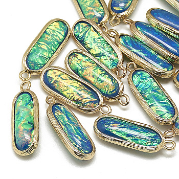 Resin Pendants, with Golden Tone Brass Findings, Oval, Royal Blue, 26.5x9.5x6mm, Hole: 1.5mm