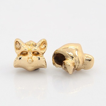 Light Gold Tone Alloy Kitten European Beads, Large Hole Beads, Cat, Long-Lasting Plated, Nickel Free & Lead Free, 13x13x10mm, Hole: 5mm