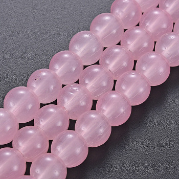 Spray Painted Glass Beads Strands, Round, Pearl Pink, 8x7.5mm, Hole: 1.4mm, about 50~51pcs/strand, 14.57~14.96 inches(37~38cm)