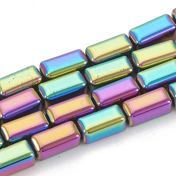 Electroplate Non-magnetic Synthetic Hematite Beads Strands, Cuboid, Multi-color Plated, 8x4x4mm, Hole: 1mm, about 50pcs/strand, 16.14 inch