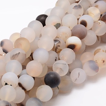 Frosted Natural Agate Round Beads Strands, 10mm, Hole: 1mm, about 38pcs/strand, 14.5 inch