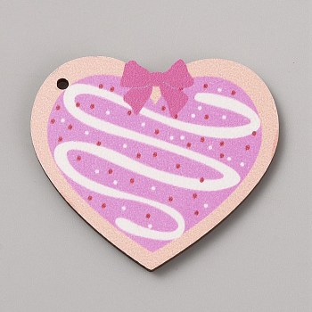 Single Face Printed Heart Wood Pendants, Valentine's Day Wooden Charms, Heart, 41x47x2.5mm, Hole: 2mm