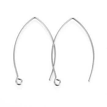 304 Stainless Steel Earring Hooks, with Horizontal Loop, Stainless Steel Color, 39~40x24x0.9mm, Hole: 2mm, 19 Gauge, Pin: 0.9mm