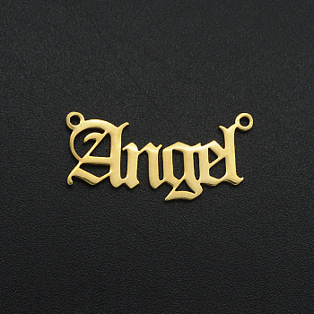 201 Stainless Steel Links, Old English, Angel, Laser Cut, Golden, 10.5x24x1mm, Hole: 1.2mm