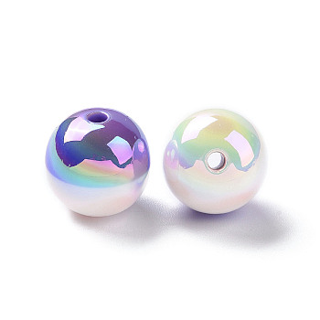 Two Tone Opaque Resin Beads, AB Color, Round, Mauve, 16.8x16mm, Hole: 3mm