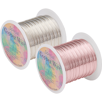 Fingerinspire 2 Rolls 2 Colors Round Copper Craft Wire Copper Beading Wire, Long-Lasting Plated, Mixed Color, 20 Gauge, 0.8mm, about 26.24 Feet(8m)/roll, 1roll/color