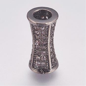 Brass Micro Pave Cubic Zirconia Beads, Tube, Gunmetal, 12x6mm, Hole: 3mm