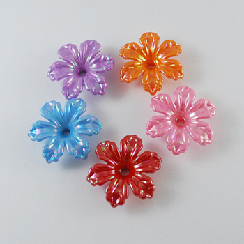 Opaque Acrylic Beads, AB Color, Flower, Mixed Color, 33x33x9mm, Hole: 3mm, about 300pcs/500g