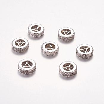 Brass Cubic Zirconia Beads, Rondelle, Platinum, 10x3mm, Hole: 1mm
