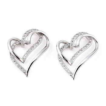 Rhodium Plated 925 Sterling Silver Micro Pave Clear Cubic Zirconia Pendants, Heart Charms wit 925 Stamp, Real Platinum Plated, 26x21.5x6mm, Hole: 3x4mm