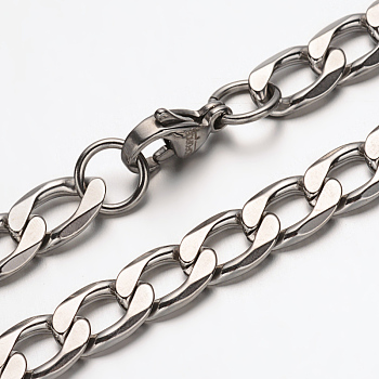 304 Stainless Steel Curb Chain Necklaces, with Lobster Claw Clasps, Faceted, Stainless Steel Color, 23.6 inch(60cm)