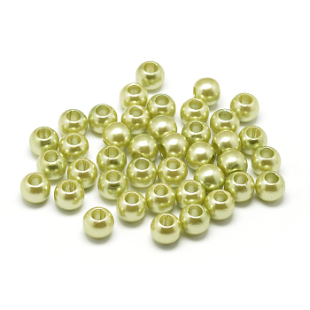 ABS Plastic Imitation Pearl European Beads, Large Hole Rondelle Beads, Yellow Green, 11.5~12x10mm, Hole: 4~5mm, about 780pcs/500g