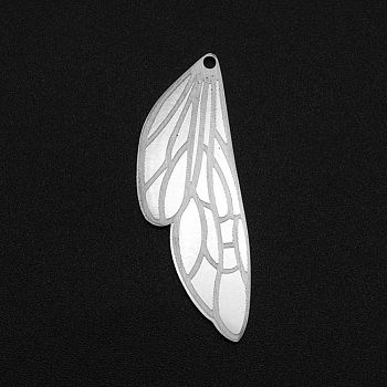 201 Stainless Steel Pendants, Laser Cut, Wing, Stainless Steel Color, 34.5x12x1mm, Hole: 1.4mm