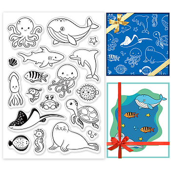 PVC Plastic Stamps, for DIY Scrapbooking, Photo Album Decorative, Cards Making, Stamp Sheets, Sea Animals, 16x11x0.3cm