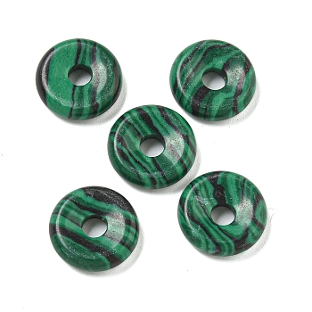 Synthetic Malachite Donut/Pi Disc Charms, 12~13x3~4mm, Hole: 3mm