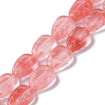 Cherry Quartz Glass Beads Strands, Leaf, 14~14.5x10~10.5x5.5~6mm, Hole: 1.2mm, about 15pcs/strand, 8.43''(21.4cm)