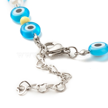 Bracelets de cheville perlés au chalumeau faits à la main mauvais œil pour femmes(AJEW-AN00477)-5