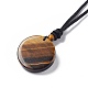 Natural Tiger Eye Flat Round with Hexagon Pendant Necklace with Nylon Cord for Women(NJEW-P274-05-01)-4