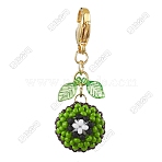 Kiwi Fruit Glass Seed Beads Pendant Decorations, Lobster Claw Clasps Charm for Bag Ornaments, Lime Green, 46mm(HJEW-SZ00031)