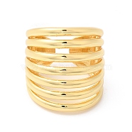 Brass Multi-Lines Open Cuff Ring, Real 16K Gold Plated, US Size 8 1/2(18.5mm)(RJEW-L106-015G)