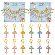 Alloy Enamel Pendant Locking Stitch Markers, Alloy Lobster Claw Clasps & Steel Wine Glass Charm Rings Stitch Marker, Religion Cross, Mixed Color, 4.2cm, 6 colors, 2pcs/color, 12pcs/set(HJEW-AB00171)