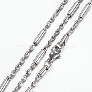 304 Stainless Steel Rope Chain Necklaces, with Lobster Claw Clasps, Stainless Steel Color, 19.6 inch(50cm), 2.5~3mm(STAS-G083-12P)