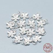 925 Sterling Silver Charms, with 925 Stamp, with Jump Ring, Flower, Silver, 12x10x3mm, Hole: 4mm(STER-T002-63S)