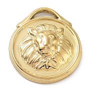 304 Stainless Steel Pendants, Flat Round with Lion Charm, Golden, 22x19x5mm, Hole: 6.5x1.5mm(STAS-K271-04G)
