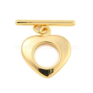 Brass Toggle Clasps, Heart, Real 18K Gold Plated, Ring: 13x14x1.8mm, Hole: 1.6mm, Bar: 17.7x4.8x1.8mm, Hole: 1.6mm(KK-A223-10G)