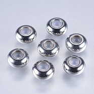 201 Stainless Steel Beads, with Plastic, Slider Beads, Stopper Beads, Rondelle, Stainless Steel Color, 7x3.5mm, Hole: 1mm(STAS-F145-06P-B)