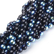 Round Glass Beads Strands, Black, AB Color Plated, bead: 8mm in diameter, hole: 1mm, about 14 inch/strand, about 42pcs/strand(X-GR8mm27Y-AB)