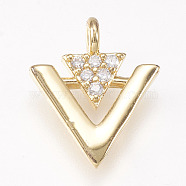 Brass Micro Pave Cubic Zirconia Charms, Triangle, Golden, 13x11x3mm, Hole: 1.5mm(ZIRC-F080-17G)