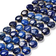 Natural Lapis Lazuli Beads Strands, Deyd, with Seed Beads, Flat Round, 10~10.5x4~5mm, Hole: 0.8mm, about 32pcs/strand, 15.47''(39.3cm)(G-H005-B09-01)