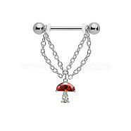 316L Surgical Stainless Steel Crystal Rhinestone Nipple Rings, Stainless Steel Color, Mushroom, 31mm(WGE19D8-01)