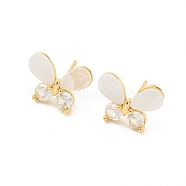 Brass Micro Pave Cubic Zirconia Stud Earring, with Acrylic Finding, Butterfly, Light Gold, 11x15mm(EJEW-P269-25KCG)