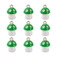 Plastic Pendants, with Platinum Plated Iron Loop, Mushroom with Polka Dots, Green, 17.5x11.5x12mm, Hole: 1.5mm(KY-TA0001-15C)