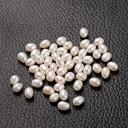 Natural Cultured Freshwater Pearl Beads, Half Drilled Hole, Grade AA, teardrop, White, about4~5mm in diameter, hole: 0.9mm(X-OB004)