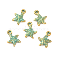 Starfish Alloy Pendants, Golden & Green Patina, 16x13x3mm, Hole: 2mm(FIND-Z063-44G)