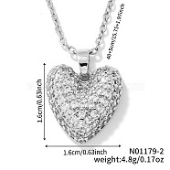 Elegant Romantic Heart Brass Micro Pave Clear Cubic Zirconia Pendant Necklace for Women, with Cable Chain, Platinum, 15.75 inch(40cm)(XT9950-2)