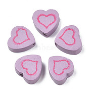 Spray Painted Maple Wood Beads, Printed, Heart, Medium Orchid, 16.5x17.5x6mm, Hole: 1.8mm, about 550pcs/500g(WOOD-Q030-87E)