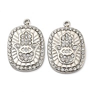 304 Stainless Steel Pendants, with Crystal Rhinestone, Oval with Hamsa Hand Charm, Stainless Steel Color, 22.5x15x2.5mm, Hole: 1.6mm(STAS-L022-154P)