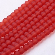 Glass Beads Strands, Frosted, Round, Red, about 6mm in diameter, hole: 1mm, about 140pcs/strand, 33 inch/strand(X-GGB6MMY-DK35)