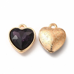 Faceted Glass Rhinestone Pendants, with Golden Tone Zinc Alloy Findings, Heart Charms, Indigo, 16.5x14x6.5mm, Hole: 1.6mm(GLAA-I051-B10)