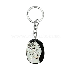 Acrylic & Shell Keychains, with Alloy Split Key Rings, Oval, 9.5cm, Pendant: 40mm(KEYC-YW00009-08)